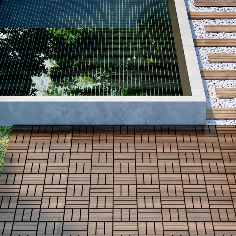 SUGIFT Patio Deck Tiles,Interlocking Flooring Tiles in Solid Acacia Wood Oiled Finish (Set of 10)