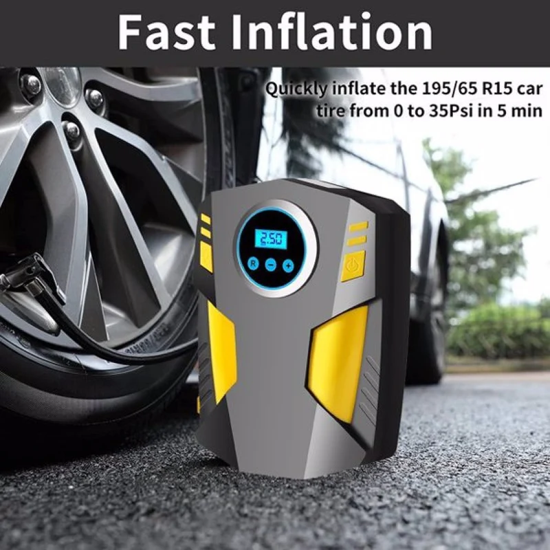 SUGIFT Tire Inflator Portable Air Compressor, 12V DC Air Pump for Car Tires with Digital Pressure Gauge 150psi and Emergency Led Light