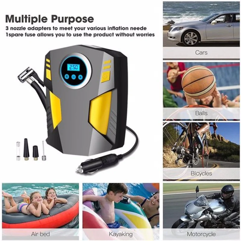SUGIFT Tire Inflator Portable Air Compressor, 12V DC Air Pump for Car Tires with Digital Pressure Gauge 150psi and Emergency Led Light