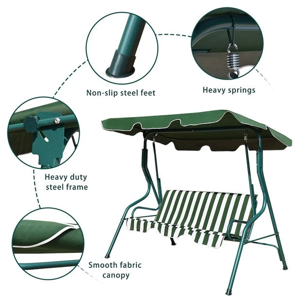SUGIFT Deluxe Outdoor Swing Canopy UV30+ Patio Swing Chair 3 Person Porch Top Cover for Patio Yard Seat