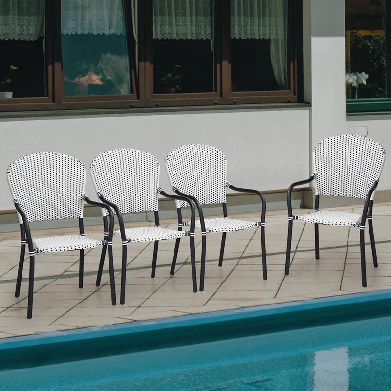 SUGIFT Patio Wicker Rattan Dining Chairs Set of 4 White Blue