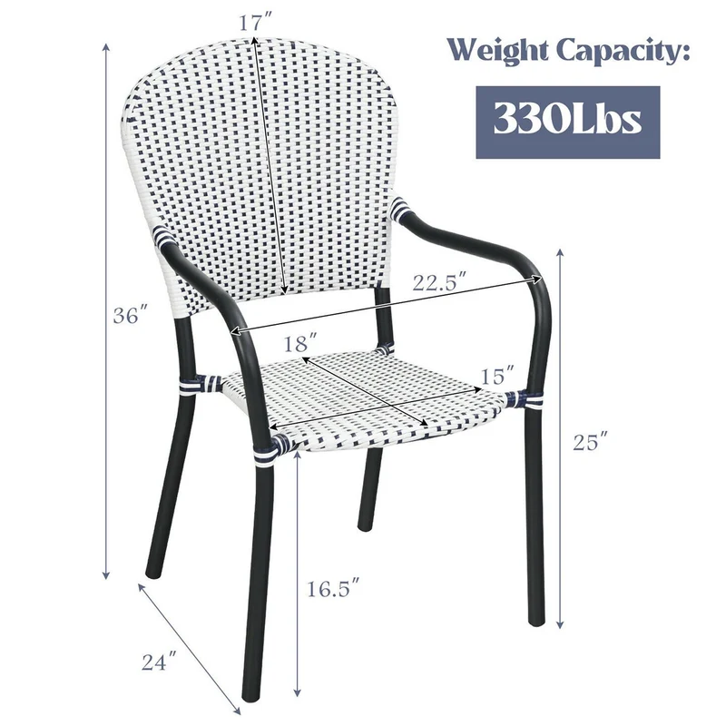 SUGIFT Patio Wicker Rattan Dining Chairs Set of 4 White Blue