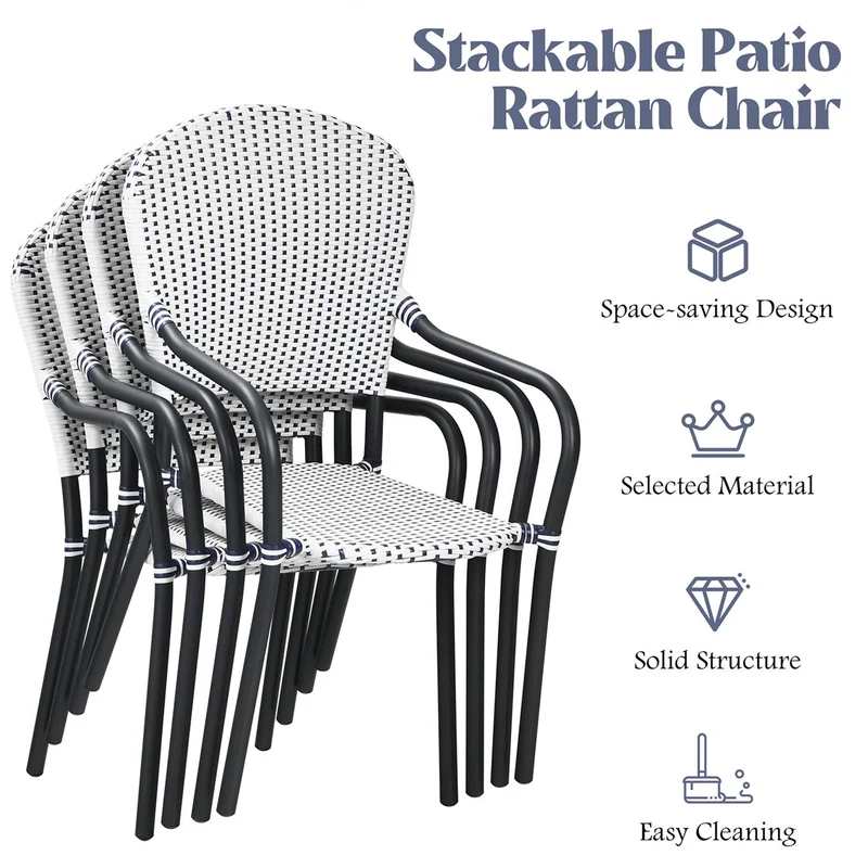SUGIFT Patio Wicker Rattan Dining Chairs Set of 4 White Blue