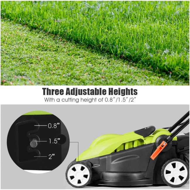 SUGIFT 14-Inch Electric Push Lawn Mower with Folding Handle,12 Amp Lawn Dethatcher,Green