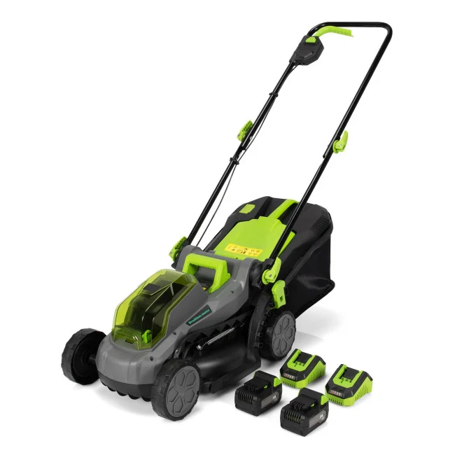 SUGIFT 13 Inch Cordless Lawn Mower with Brushless Motor, 4Ah Power Share Battery and 30L collection bag,Green