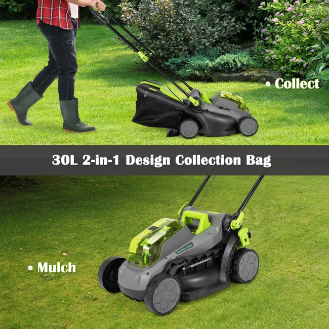 SUGIFT 13 Inch Cordless Lawn Mower with Brushless Motor, 4Ah Power Share Battery and 30L collection bag,Green