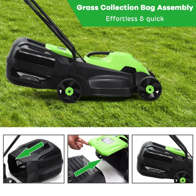 SUGIFT 14 Inch Electric Lawn Corded Mower with 30L Grass Bag,Green