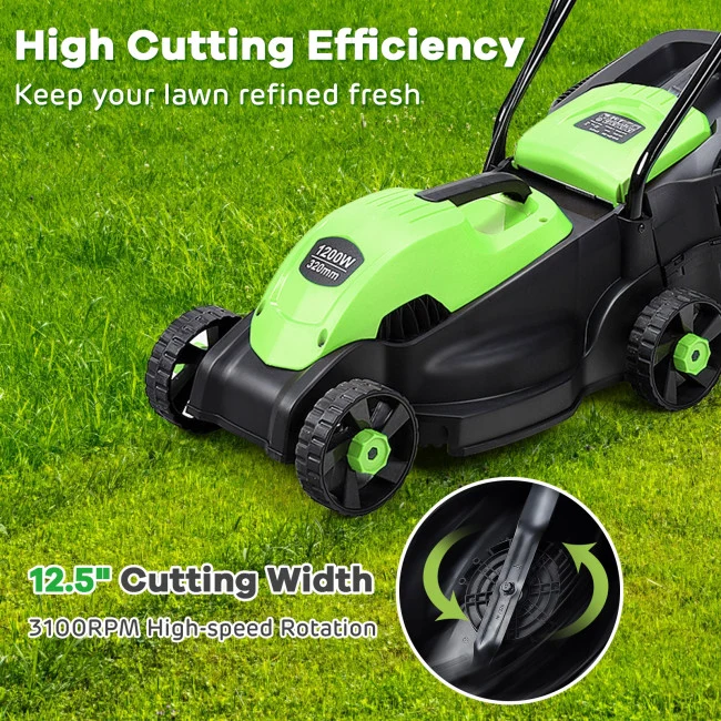 SUGIFT 14 Inch Electric Lawn Corded Mower with 30L Grass Bag,Green