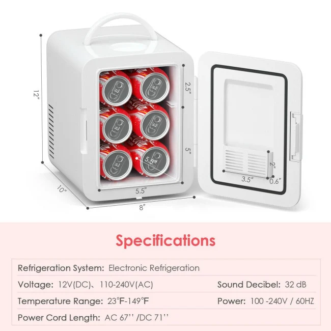 SUGIFT 4L Portable Mini Cooler Warmer Fridge with Handle,AC/DC Powered for Vehicles Camping, Travel & Picnics