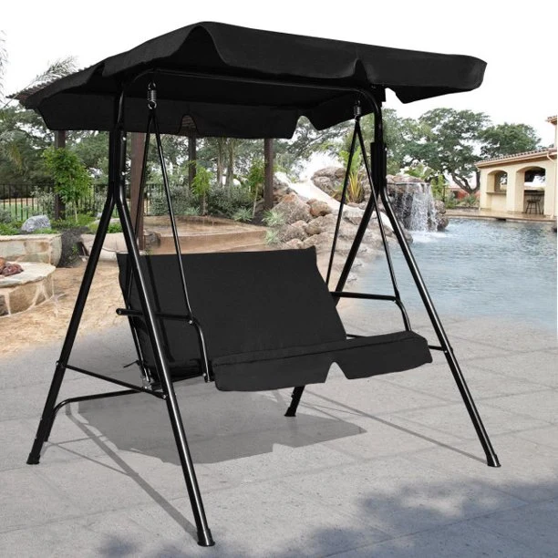 SUGIFT 2 Person Canopy Swing Weather Resistant for Porch Garden Backyard Lawn£¬Black