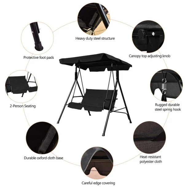 SUGIFT 2 Person Canopy Swing Weather Resistant for Porch Garden Backyard Lawn£¬Black
