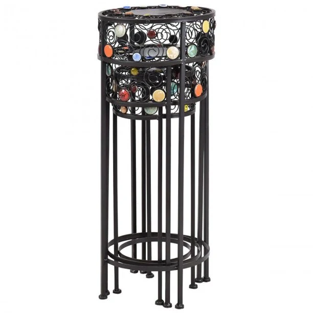 SUGIFT Plant Stand Storage 3 Pieces Round Display Ceramic Beads Metal Plant Stand