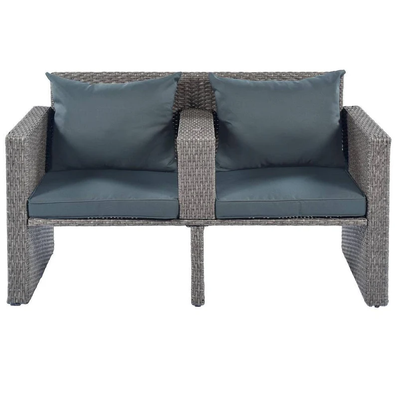 2-Piece All-Weather PE Wicker Outdoor Sectional Set Half-Moon Sectional Furniture Set with Gray Cushion