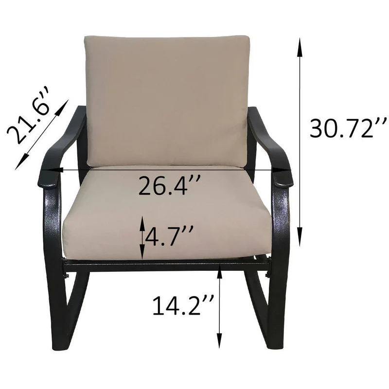 Black 3-Piece Metal Patio Conversation Set with Beige Cushion