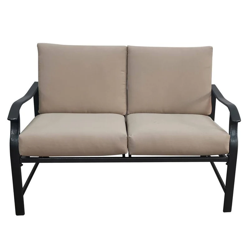 Black 5-Piece Steel Furniture Set Outdoor Patio Conversation Set with Gray Cushions