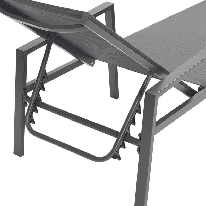Gray 2-Piece Adjustable Metal Outdoor Chaise Lounge with Armrest