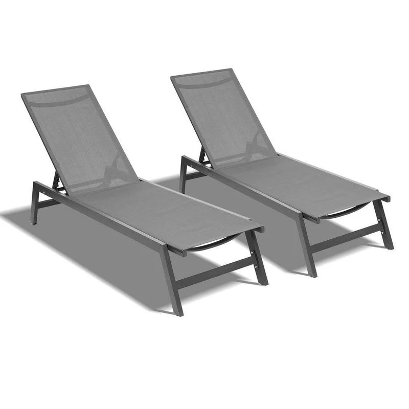 Dark Gray 2-Piece Adjustable Metal Outdoor Chaise Lounge