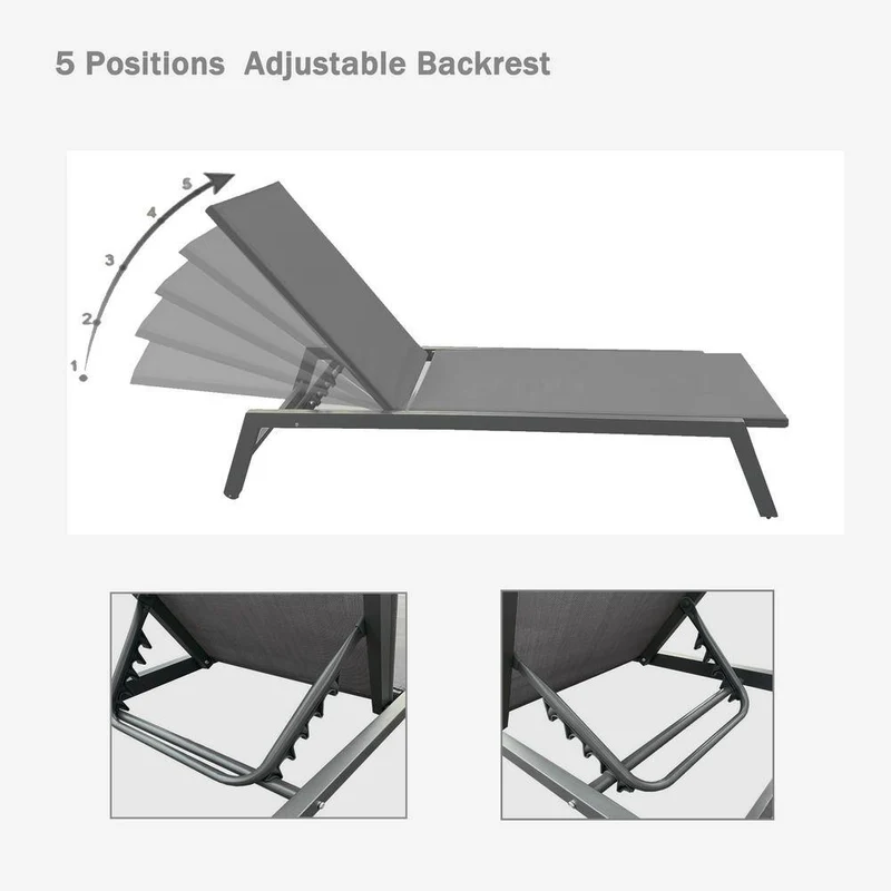 Dark Gray 2-Piece Adjustable Metal Outdoor Chaise Lounge