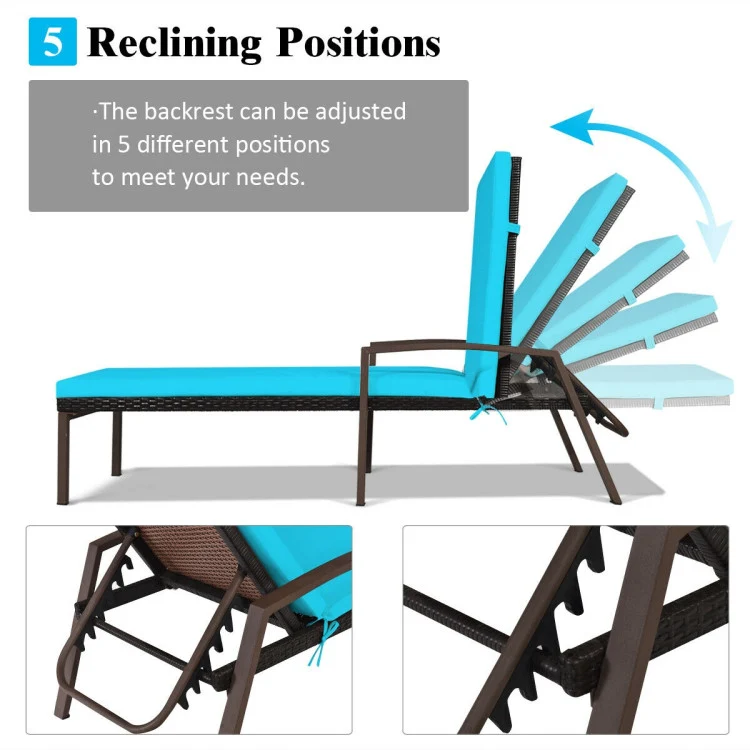 Adjustable Brown Wicker Outdoor Patio Chaise Lounge with Armrest and Green Cushions (2-Pack)