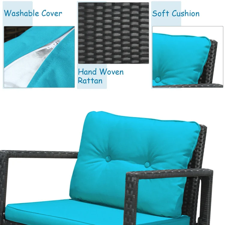 Black 3-Piece Wicker Outdoor Bistro Set with Green Cushions