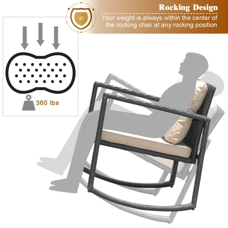 Black 3-Piece Wicker Outdoor Bistro Set with Beige Cushions