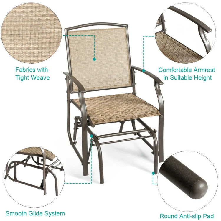 2-Person Brown Metal Outdoor Glider Chairs