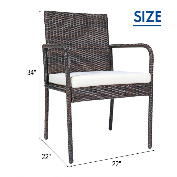 Brown Wicker Outdoor Dining Chair with White Cushion (4-Pack)