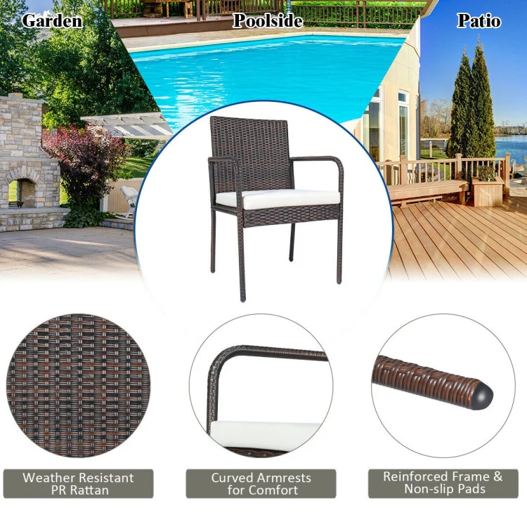 Brown Wicker Outdoor Dining Chair with White Cushion (4-Pack)