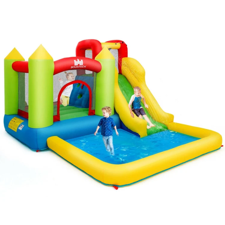 Multi-Color Inflatable Water Slide Shark Bounce House Castle Splash Water Pool without Blower