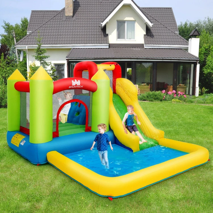Multi-Color Inflatable Water Slide Shark Bounce House Castle Splash Water Pool without Blower