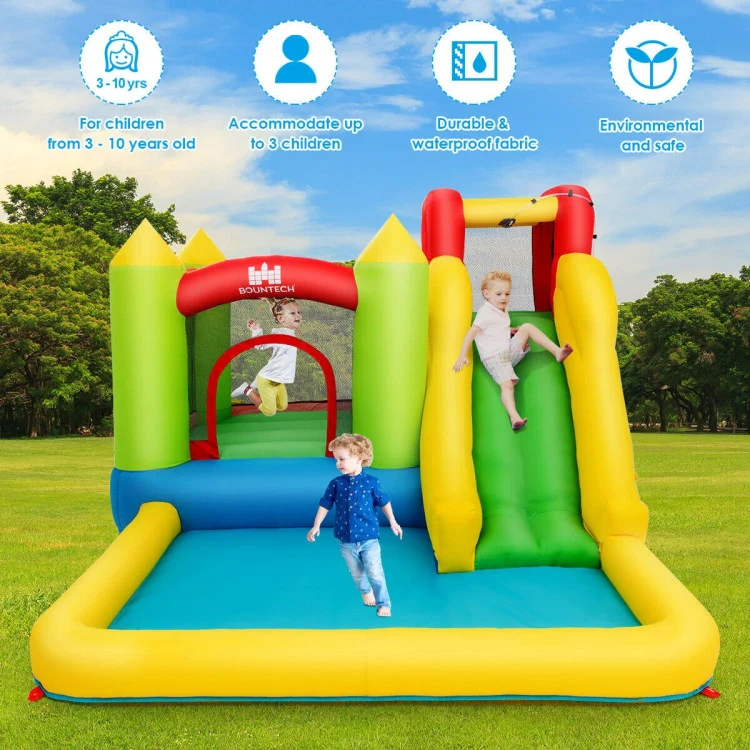 Multi-Color Inflatable Water Slide Shark Bounce House Castle Splash Water Pool without Blower