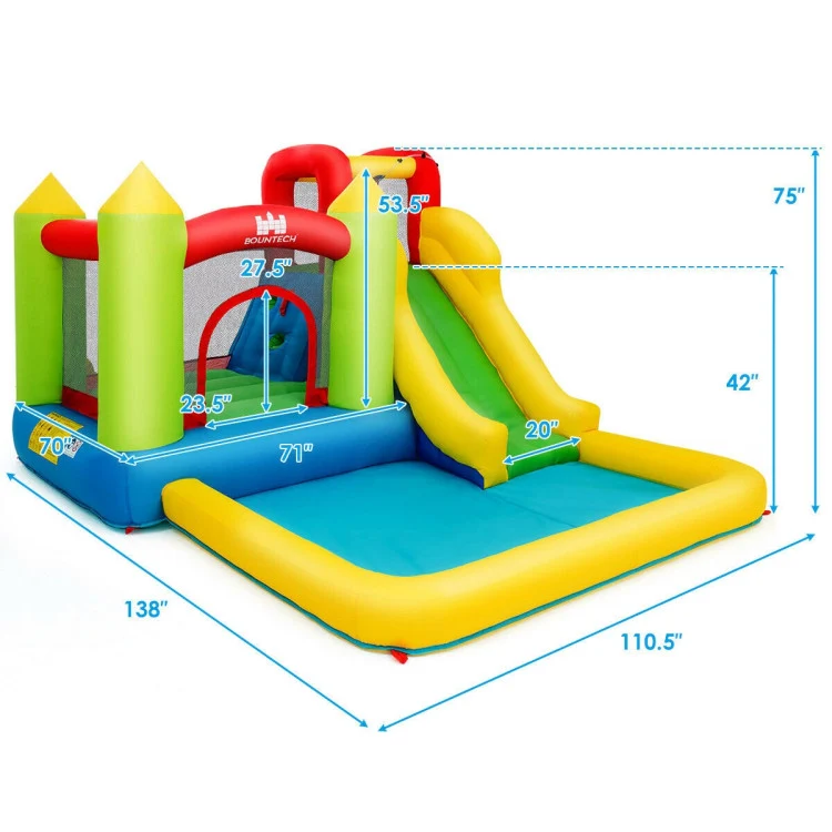 Multi-Color Inflatable Water Slide Shark Bounce House Castle Splash Water Pool without Blower
