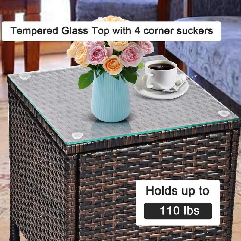 3-Piece PE Rattan Wicker Patio Conversation Set Outdoor Chairs and Coffee Table with Gray Cushion