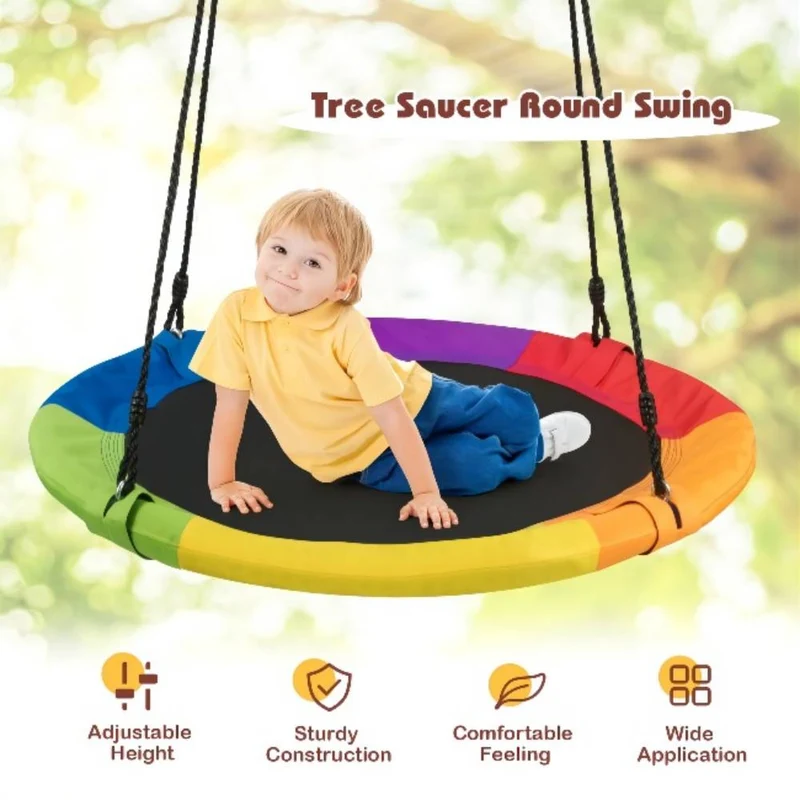 40 in. Rainbow Flying Saucer Swing with 2 Hanging Straps