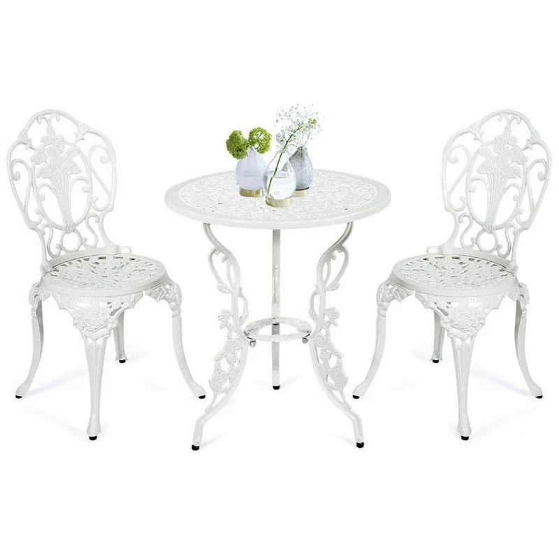 Classic White 3-Piece Cast Aluminum Round Outdoor Bistro Set