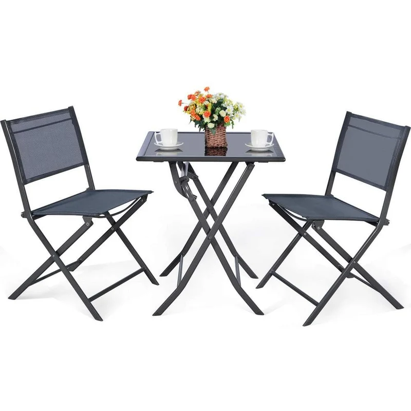 Dark Gray 3-Piece Metal Outdoor Patio Bistro Set with Coffee Table
