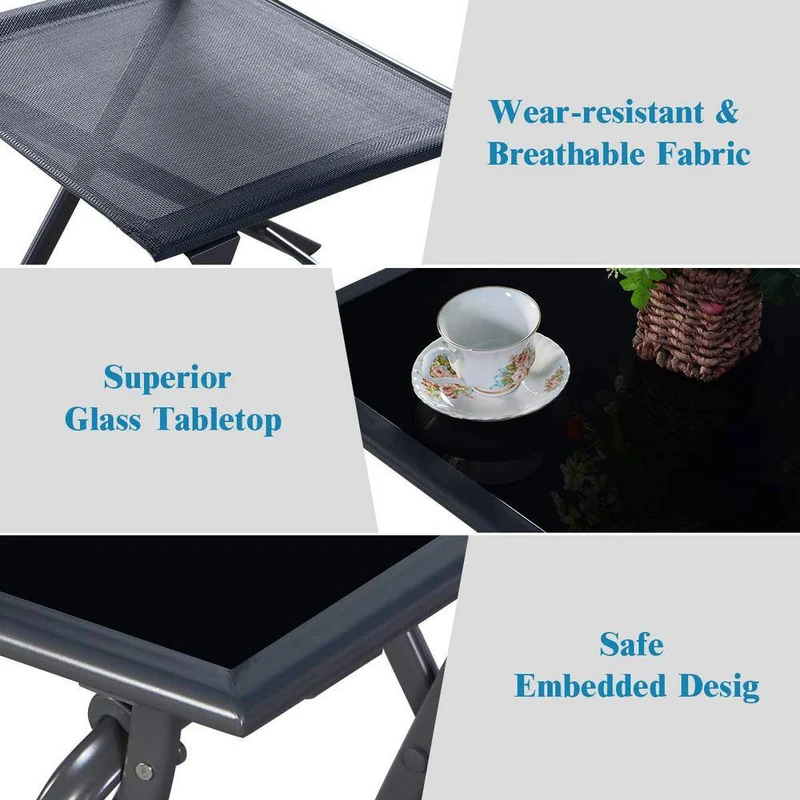 Dark Gray 3-Piece Metal Outdoor Patio Bistro Set with Coffee Table