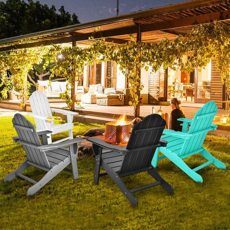 Gray Plastic Folding Adirondack Chair with Built-In Cup Holder