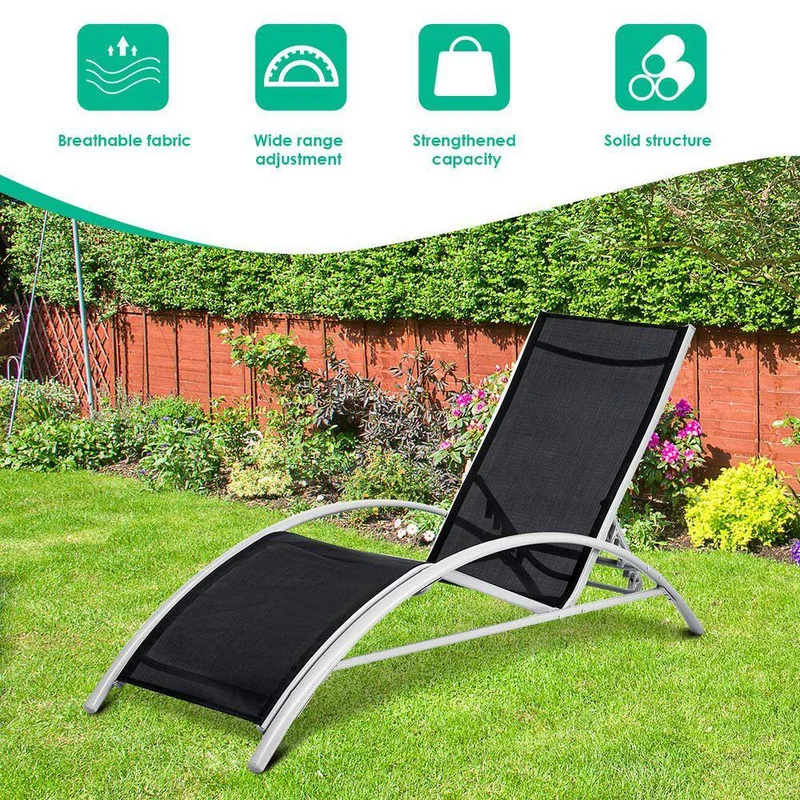 Black 3-Piece Aluminum Outdoor Chaise Lounge with Coffee Table