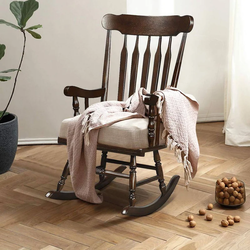 Brown All-Weather Solid Wood Outdoor Rocking Chair