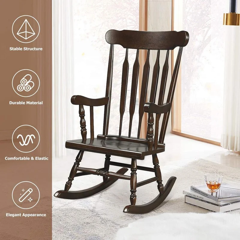 Brown All-Weather Solid Wood Outdoor Rocking Chair