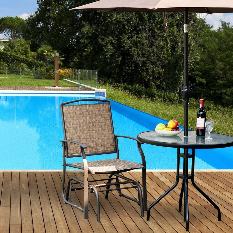 1-Person Brown Metal Outdoor Glider with Smooth Rocking Arms