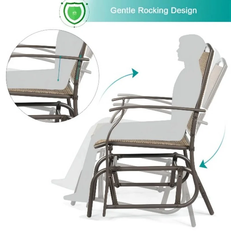 1-Person Brown Metal Outdoor Glider with Smooth Rocking Arms