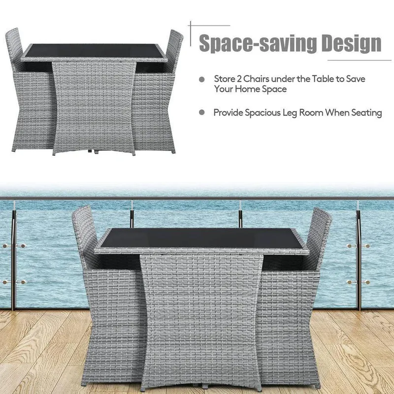Mixed Gray 3-Piece Wicker Patio Conversation Set with Red Cushions