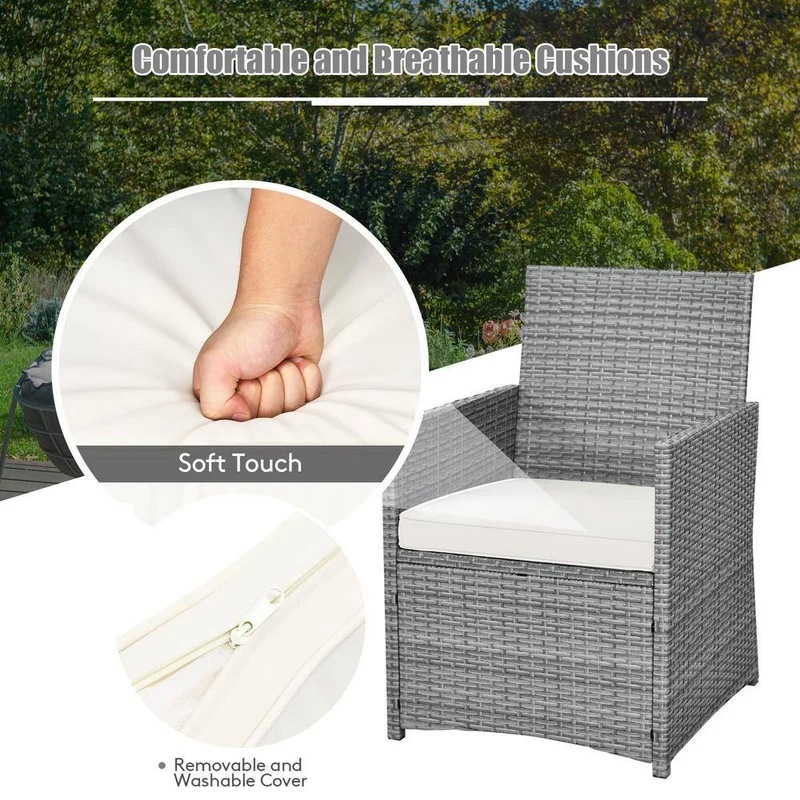 Mixed Gray 3-Piece Wicker Patio Conversation Set with White Cushions