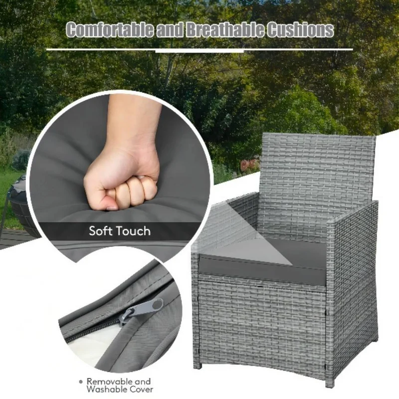 Mixed Gray 3-Piece Wicker Patio Conversation Set with Gray Cushions