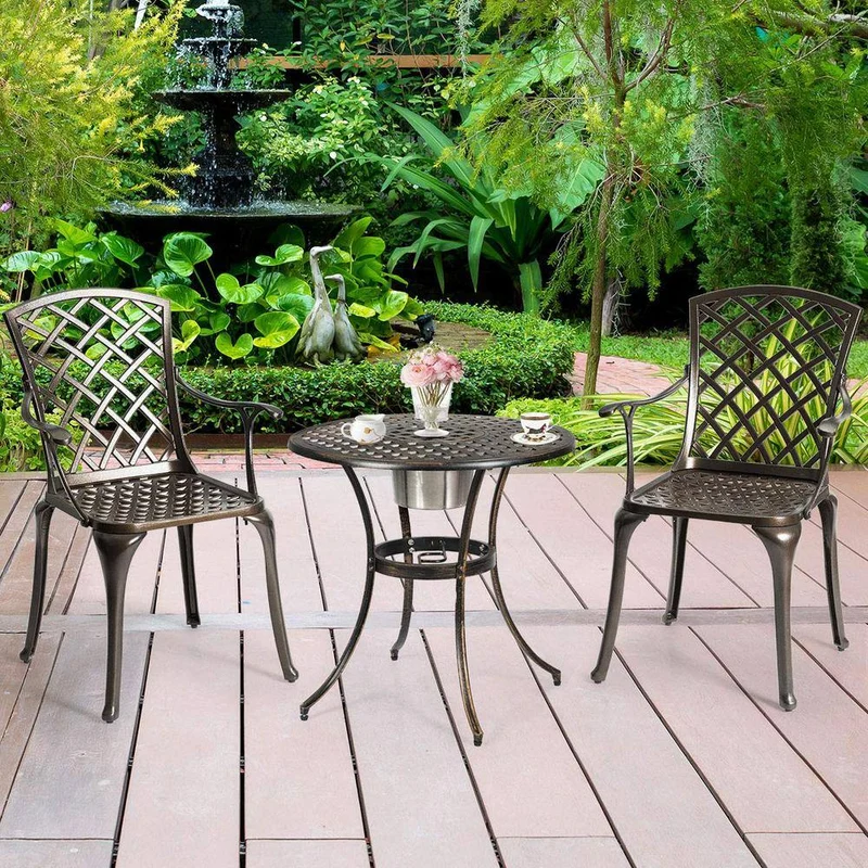 Bronze Aluminum Outdoor Dining Chair with Armrest (2-Pack)