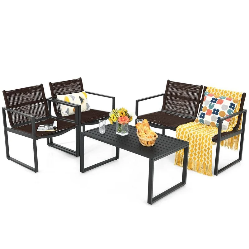 Black 4-Piece Metal Outdoor Patio Conversation Set with Coffee Table