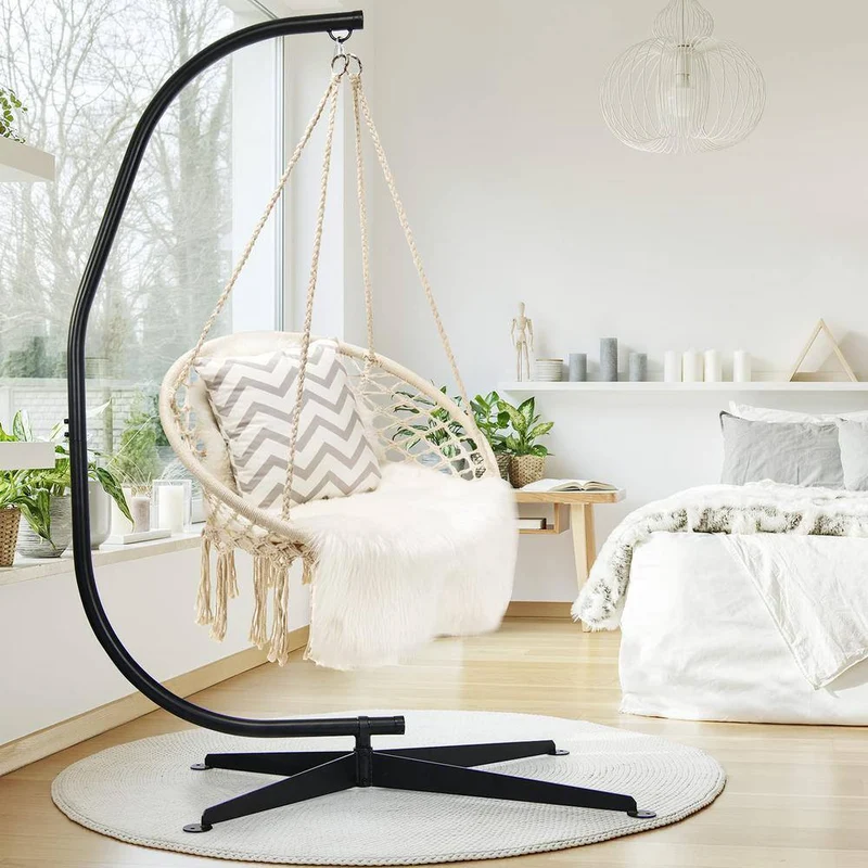 7 ft. Metal Frame C Shape Hanging Hammock Stand in Black