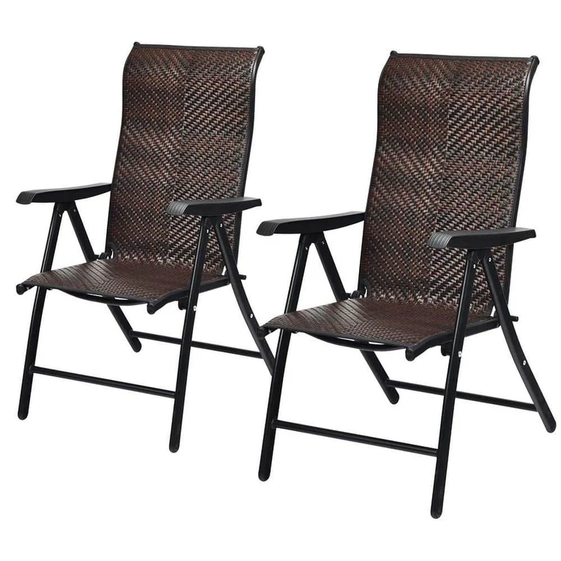 Back Adjustable Folding Wicker Patio Recliner Chair with Armrest (2-Pack)